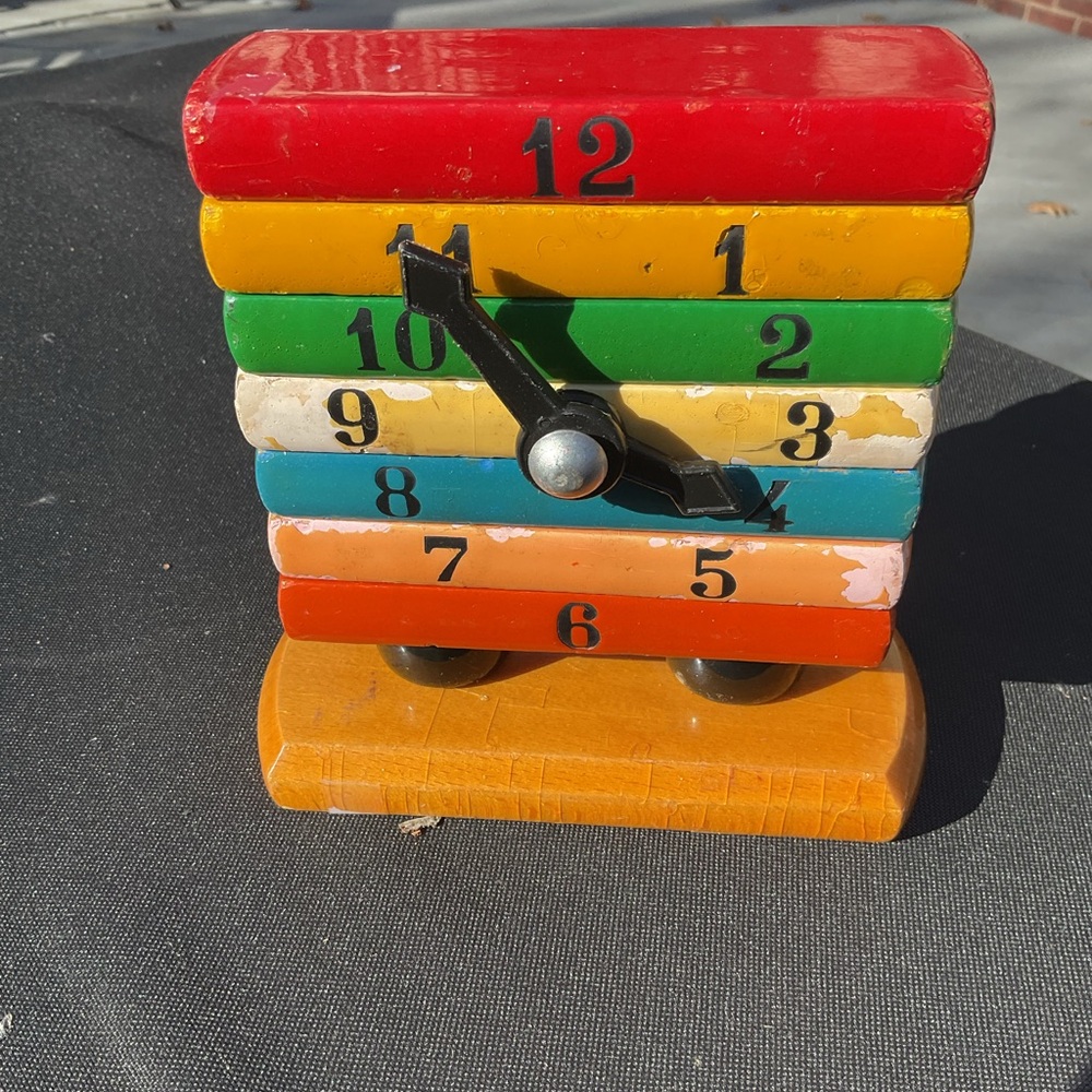 Vintage Kouvalias Wooden Colorful Stacking Clock Toy Greece